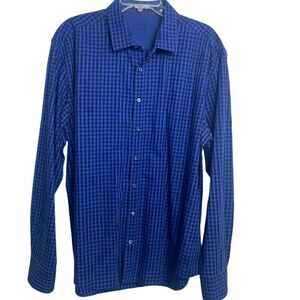 Bugatchi XL long sleeve shirt blue / black checkered with a swirl design